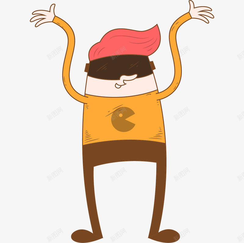 人物卡通形象动画png免抠素材_88icon https://88icon.com 举手欢呼 戴墨镜的人 手绘人物 棕色裤子 粉红色头发的人 黄色上衣
