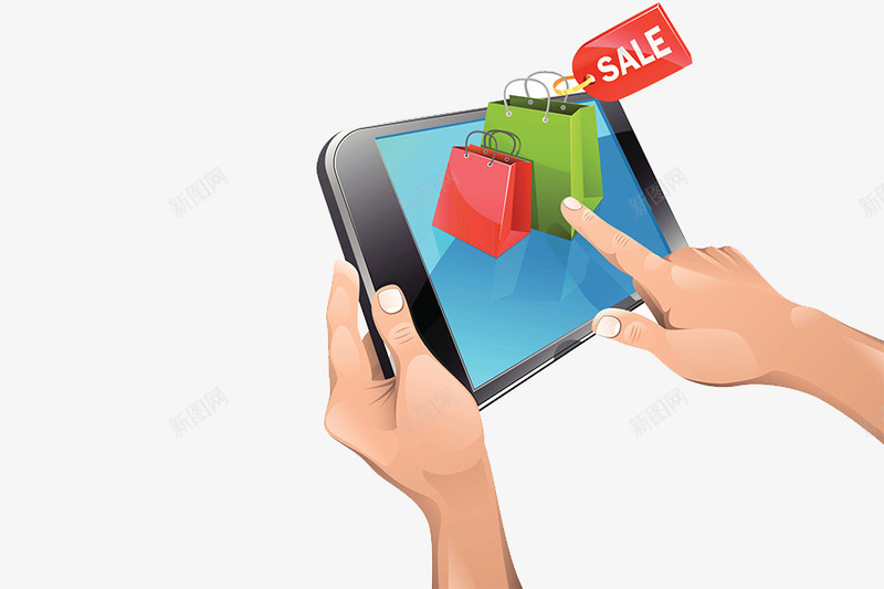 网上购物png免抠素材_88icon https://88icon.com 人拿手机 促销 平板电脑 购物袋