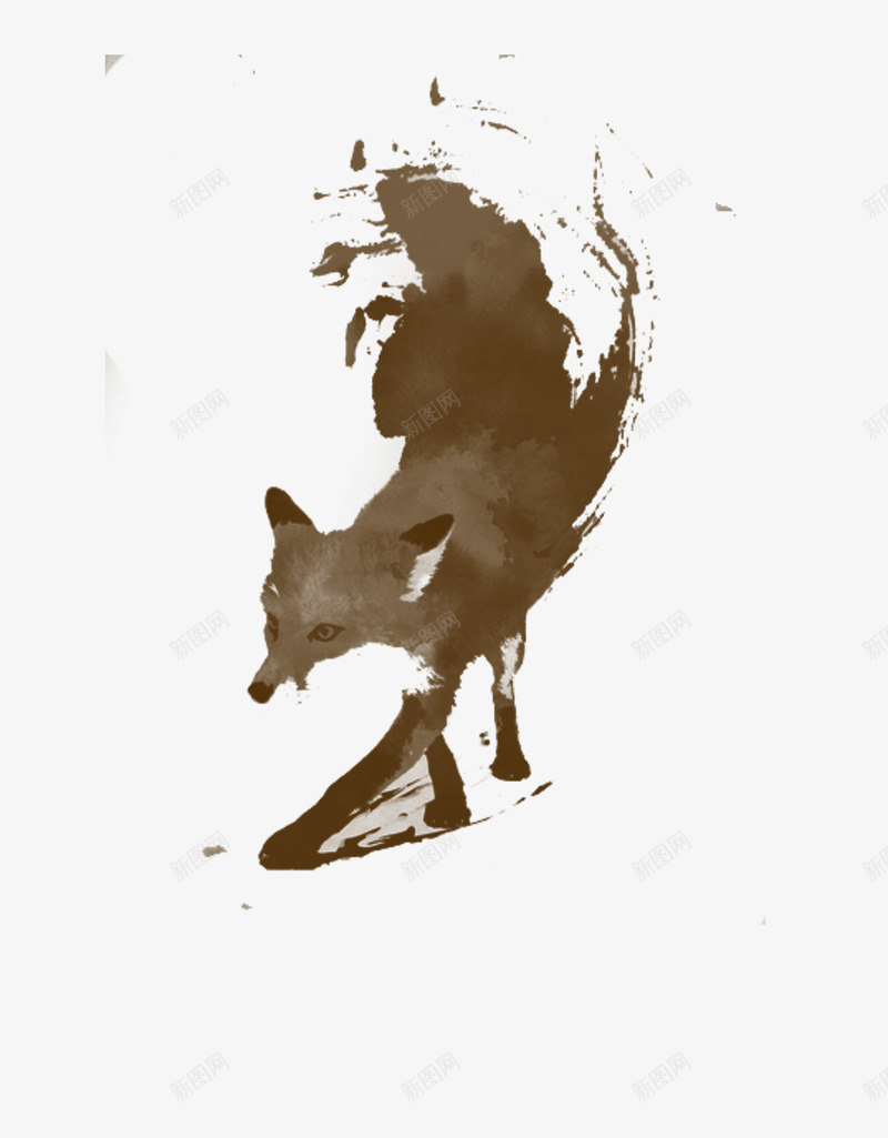 一匹水墨狼png免抠素材_88icon https://88icon.com png图形 动物 棕色 水墨 狼 装饰