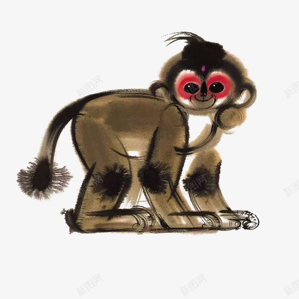 中国风水墨棕色可爱猴子插画png免抠素材_88icon https://88icon.com 中国风 动物 可爱 国画 微笑 插画 水墨 水墨猴子 猴子