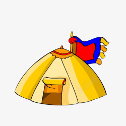 卡通手绘古代插旗的蒙古帐篷素材