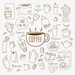 手绘一杯咖啡果汁手绘咖啡元素片下矢量图高清图片
