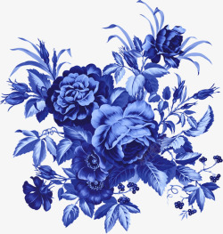 蓝色青花瓷花朵素材