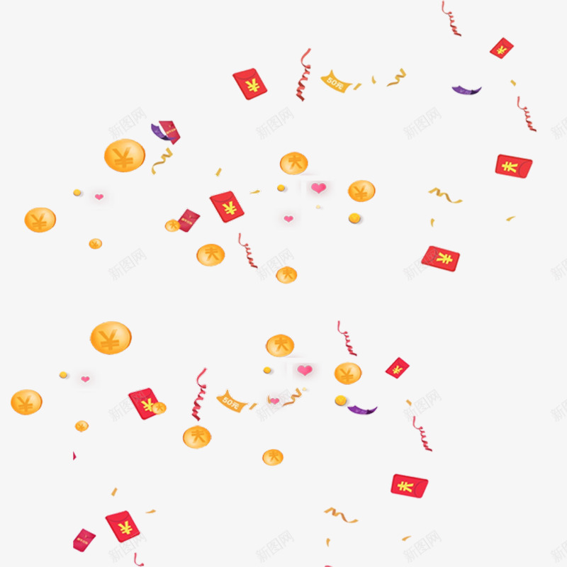 节日红包雨彩带png免抠素材_88icon https://88icon.com 彩带飘飘 彩色 红包 红色 财富雨 雨
