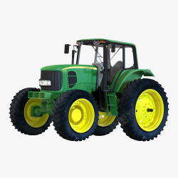 一辆黄绿色大型农用拖拉机素材