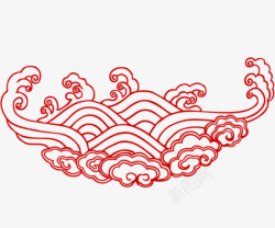 中国风红色线条波浪祥云素材
