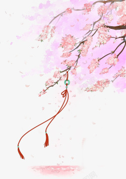 樱花飘落唯美古风手绘插画高清图片