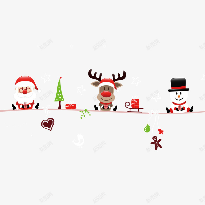 卡通圣诞节png免抠素材_88icon https://88icon.com 卡通 可爱 圣诞节 圣诞节常用素材 灰色 白色 绳子 起伏 雪人 麋鹿