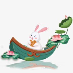 水上小船玉兔泛舟迎中秋高清图片