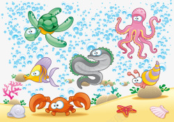 海底生物海龟卡通插画素材