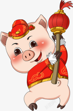 福猪拿着灯笼喜庆小猪插画高清图片
