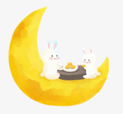 躺着吃月饼金月亮中秋节兔子吃月饼高清图片