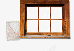 棕色窗户手绘中国风棕色木板窗户高清图片