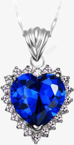 蓝色爱心钻石吊坠项链素材