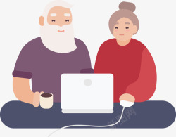 手绘坐在一起玩电脑的夫妻矢量图素材