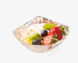 玻璃碗的水果麦片早餐素材