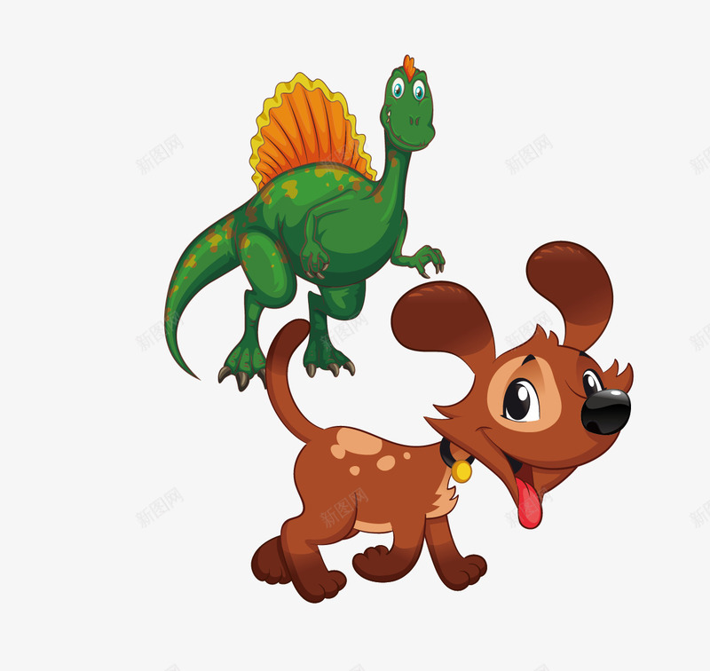 绿色的棘龙和棕色的小狗png免抠素材_88icon https://88icon.com 卡通 恐龙 棕色的小狗