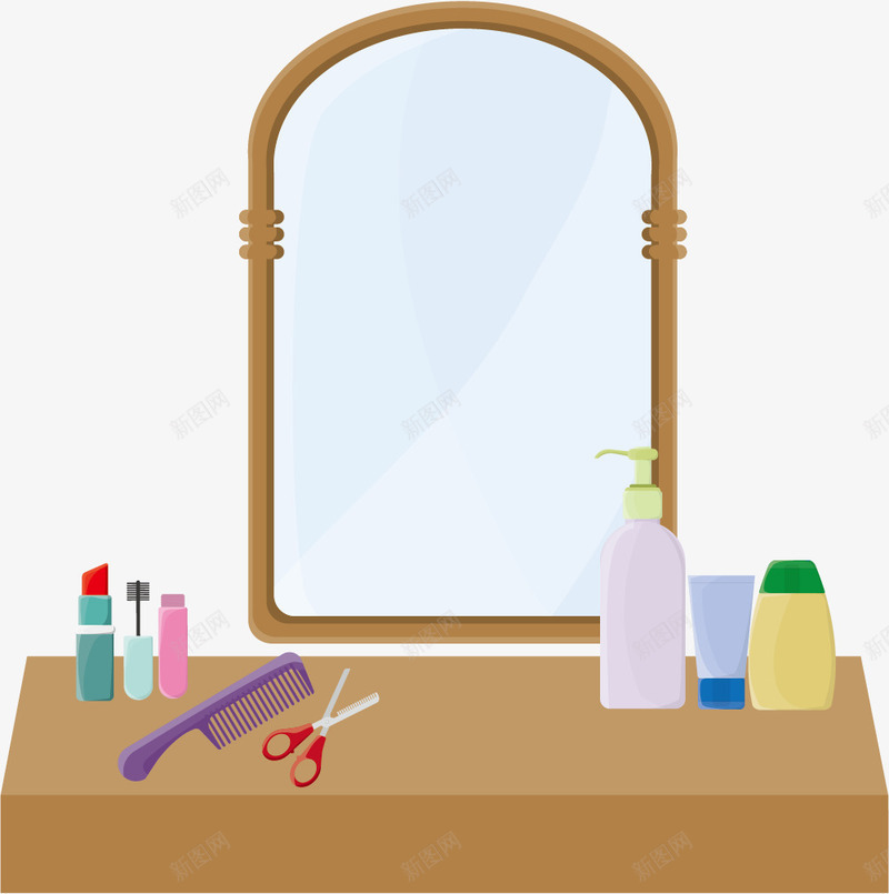 女士梳妆台矢量图eps免抠素材_88icon https://88icon.com 化妆 化妆品 桌子 梳妆台 梳子 箭头 镜子 矢量图