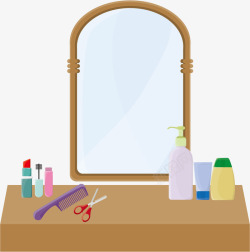镜子和梳子女士梳妆台矢量图高清图片