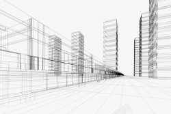 城市建筑透视线条矢量图素材