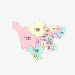 四川地图和多色行政区域划分素材