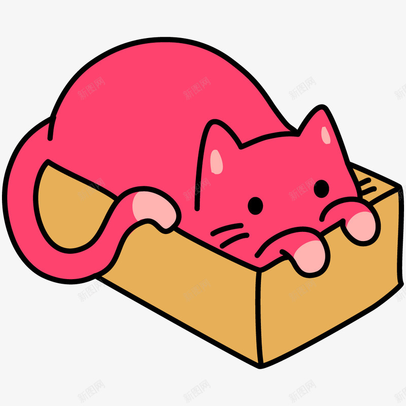 盒子里的猫咪png免抠素材_88icon https://88icon.com 可爱 尾巴 手绘 棕色 猫咪 盒子 简图 红色