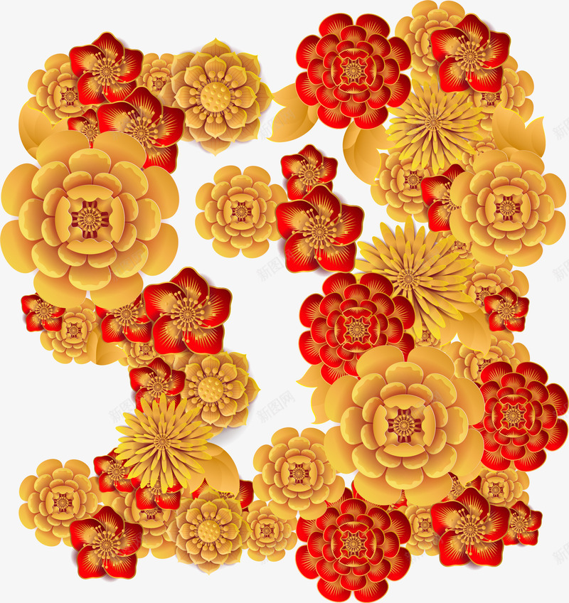 红色黄色牡丹立体花矢量图ai免抠素材_88icon https://88icon.com 喜庆 庆祝 新年装饰 牡丹 牡丹纹 矢量图 立体花 红色 节日 黄色