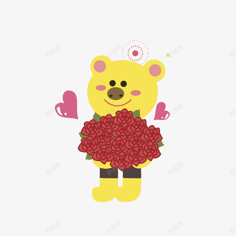 卡通抱着鲜花的小熊图png免抠素材_88icon https://88icon.com 动物 卡通 可爱的 小熊 情人节 插图 爱心 爱情 玫瑰花