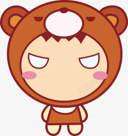 棕色卡通可爱小熊男孩q版素材
