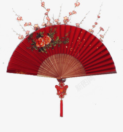 中国风红色折纸扇古风扇子高清图片