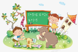 卡通吃西瓜的孩童插图卡通孩童学习数学暑期培训插图高清图片
