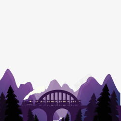 远景树一辆火车在桥上驶过远景矢量图高清图片
