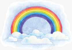水彩手绘云朵彩虹矢量图素材