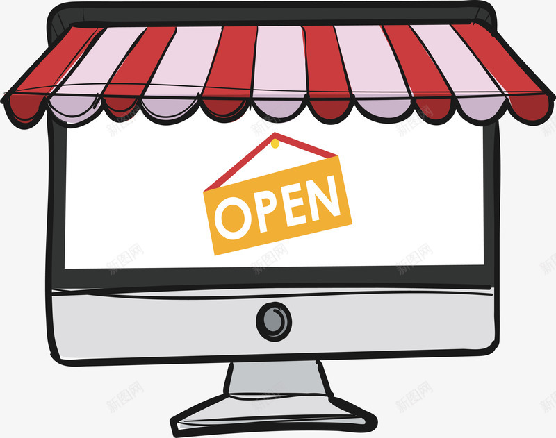 电商正在营业海报png免抠素材_88icon https://88icon.com open 手绘电脑 正在营业 电商 电商网站 矢量png