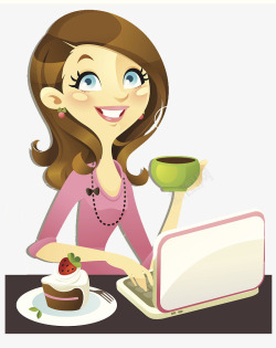 喝咖啡商务女士卡通插图休假喝咖啡的女士高清图片