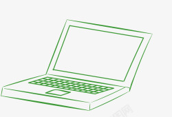 绿色手绘线条笔记本电脑矢量图素材