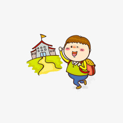 步行去学校卡通开心上学的小男孩高清图片