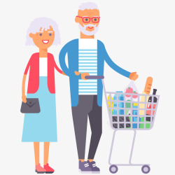 老年夫妇老年夫妇推着购物篮插画矢量图高清图片