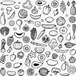美味食物俯视图手绘果蔬线描稿矢量图高清图片