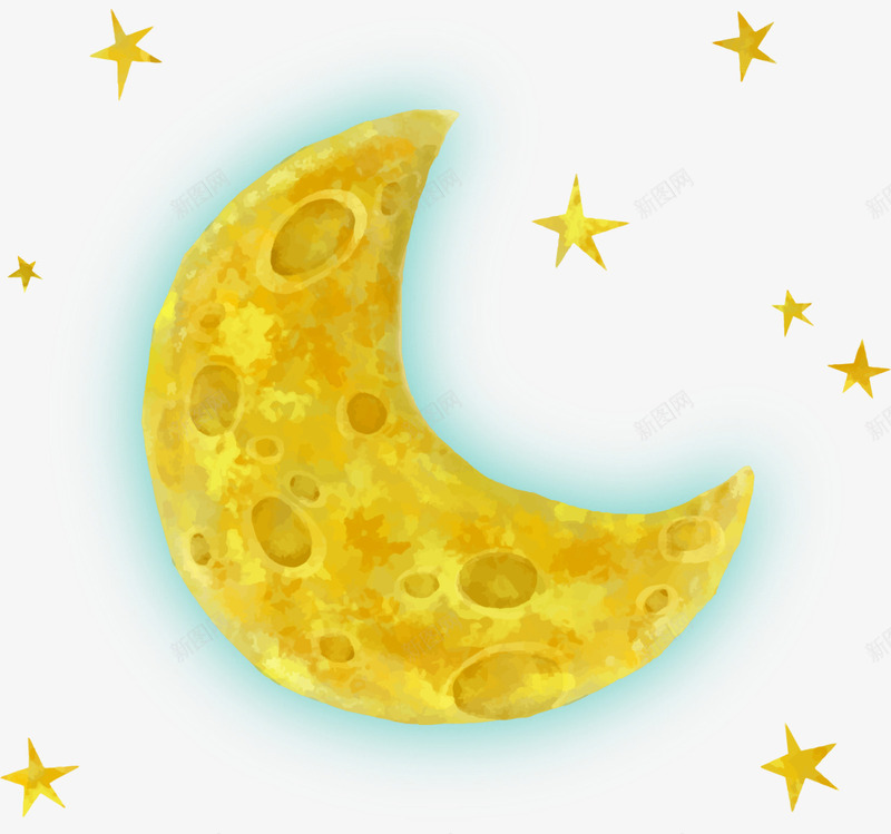 黄色卡通星星月亮png免抠素材_88icon https://88icon.com 五角星 卡通月亮 星星 月亮 水彩月亮 繁星点点 装饰图案