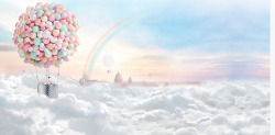 云层上的飞机云层上的气球海报背景七夕情人节高清图片