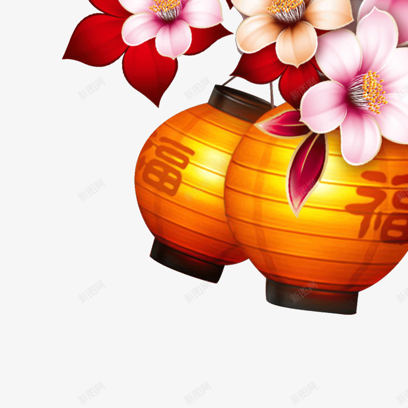 新年点缀装饰png免抠素材_88icon https://88icon.com  新年 春节 灯笼 福 花朵 装饰素材