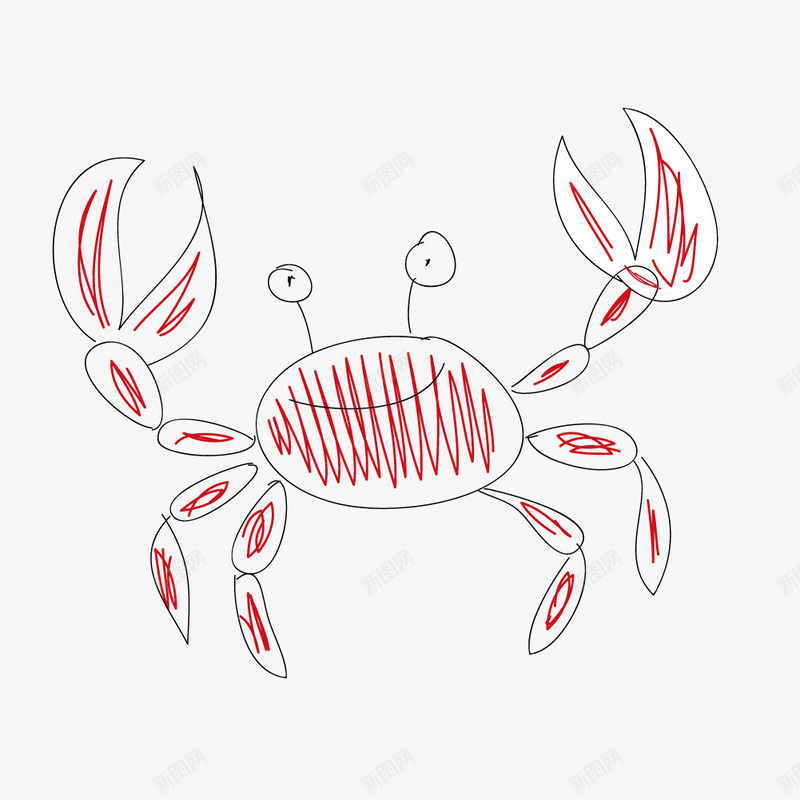 手绘红色螃蟹矢量图ai免抠素材_88icon https://88icon.com 勾画简单 手绘 螃蟹 矢量图