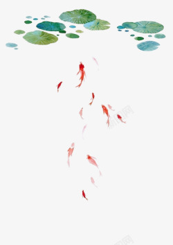 红色鲤鱼群图片中国风荷叶下的鲤鱼高清图片
