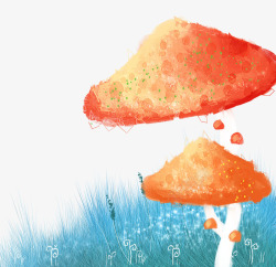 海蓝色小草和红色蘑菇素材