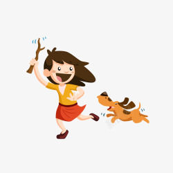 奔跑的小狗手绘小狗追逐小女生矢量图高清图片
