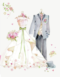 古典婚礼礼服手绘婚纱高清图片
