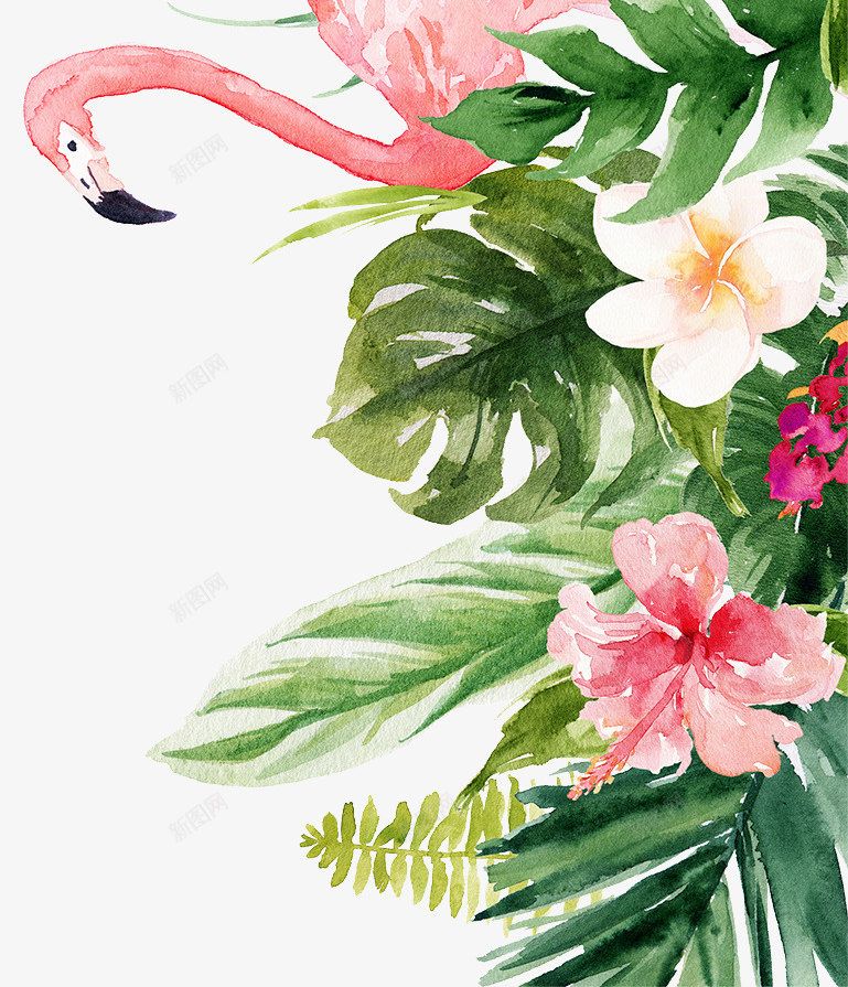 手绘夏日火烈鸟装饰图png免抠素材_88icon https://88icon.com 动物 卡通火烈鸟 叶子 效果图 植物 火烈鸟 火焰鸟 绿叶