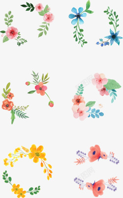 水墨花矢量素材手绘水彩画效果花卉边框高清图片