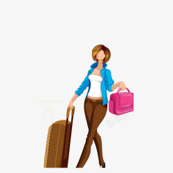 拉着行李箱出门旅行的女子素材
